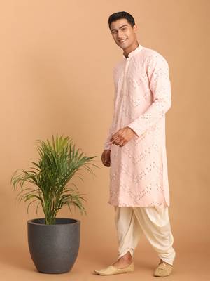 Pink And Cream Georgette Kurta And Dhoti Pant Set 2