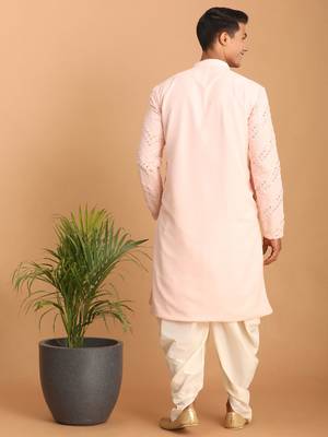 Pink And Cream Georgette Kurta And Dhoti Pant Set 3