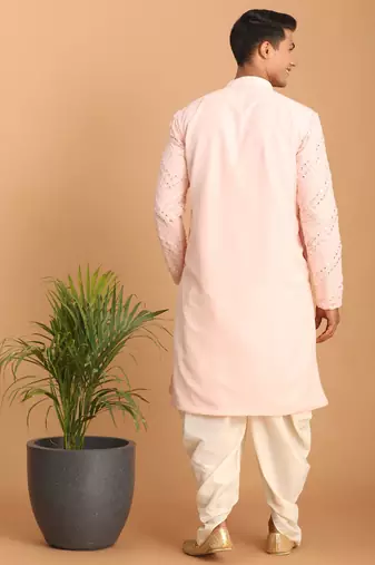 Pink And Cream Georgette Kurta And Dhoti Pant Set