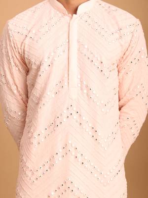 Pink And Cream Georgette Kurta And Dhoti Pant Set 4