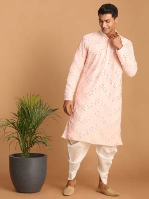 Pink And White Georgette Kurta And Dhoti Pant Set 1