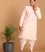 Pink And White Georgette Kurta And Dhoti Pant Set