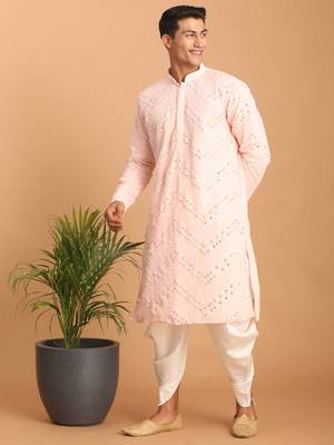 Pink And White Georgette Kurta And Dhoti Pant Set 2