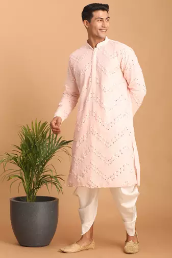 Pink And White Georgette Kurta And Dhoti Pant Set