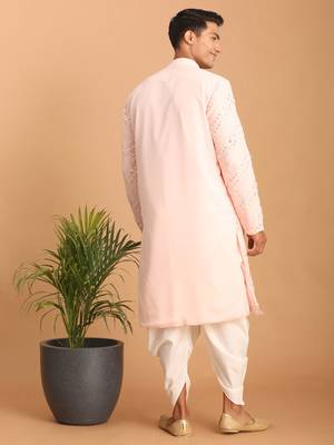 Pink And White Georgette Kurta And Dhoti Pant Set 3