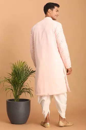 Pink And White Georgette Kurta And Dhoti Pant Set