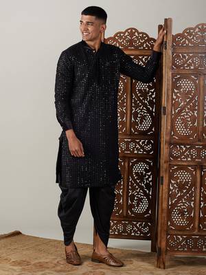 Black Georgette Kurta And Dhoti Set 1