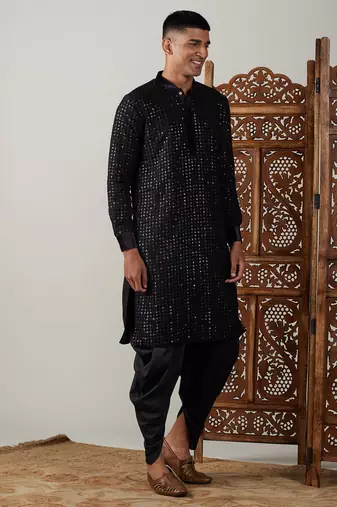 Black Georgette Kurta And Dhoti Set
