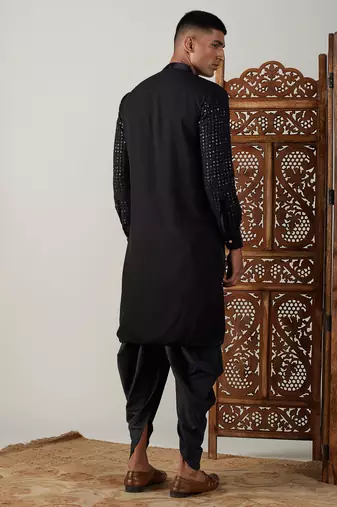 Black Georgette Kurta And Dhoti Set