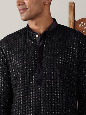 Black Georgette Kurta And Dhoti Set 4