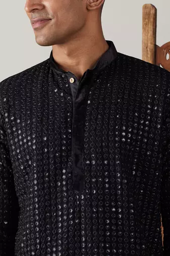 Black Georgette Kurta And Dhoti Set