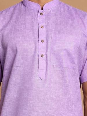  men's purple and white cotton blend kurta and mundu set 4