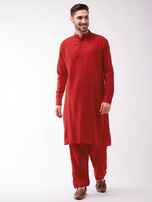 Maroon Cotton Blend Kurta And Patiala Set 1