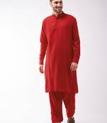 Maroon Cotton Blend Kurta And Patiala Set