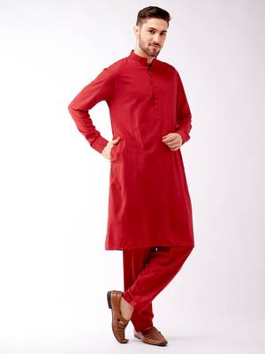 Maroon Cotton Blend Kurta And Patiala Set 2