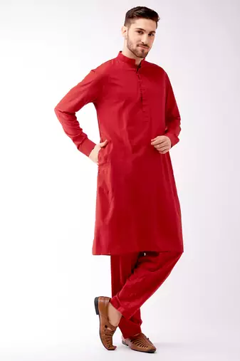 Maroon Cotton Blend Kurta And Patiala Set