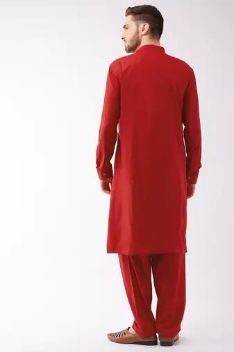 Maroon Cotton Blend Kurta And Patiala Set