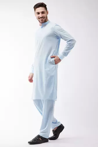 Aqua Cotton Blend Kurta And Patiala Set