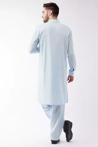Aqua Cotton Blend Kurta And Patiala Set