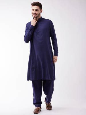 Blue Cotton Blend Kurta And Patiala Set 1