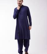 Blue Cotton Blend Kurta And Patiala Set