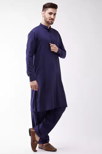 Blue Cotton Blend Kurta And Patiala Set