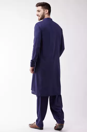 Blue Cotton Blend Kurta And Patiala Set