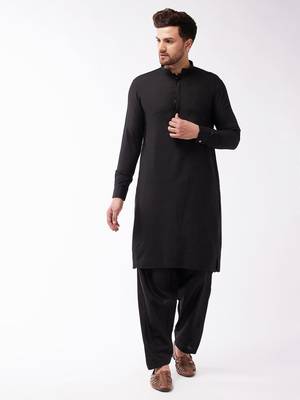 Black Cotton Blend Kurta And Patiala Set 1
