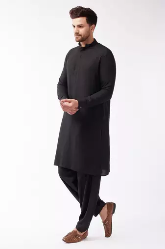 Black Cotton Blend Kurta And Patiala Set