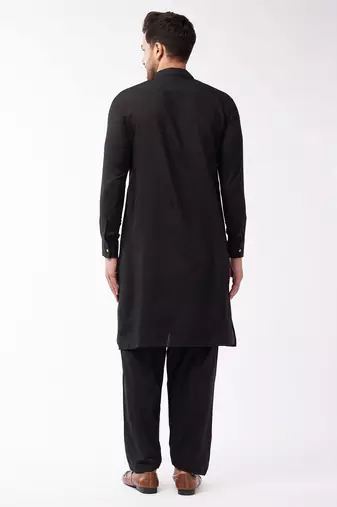Black Cotton Blend Kurta And Patiala Set