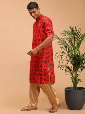 Men'S Red And Rose Gold Cotton Blend Kurta And Patiala Set 2