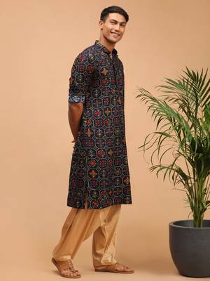 Men'S Blue And Rose Gold Cotton Blend Kurta And Patiala Set 2