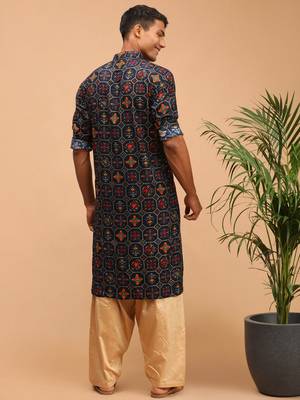 Men'S Blue And Rose Gold Cotton Blend Kurta And Patiala Set 3
