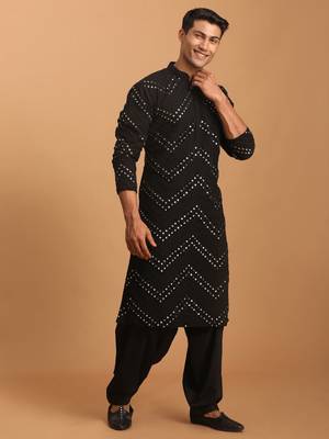 black georgette mirror work kurta and patiala pant set 1