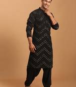 black georgette mirror work kurta and patiala pant set