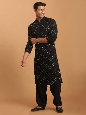 black georgette mirror work kurta and patiala pant set 2