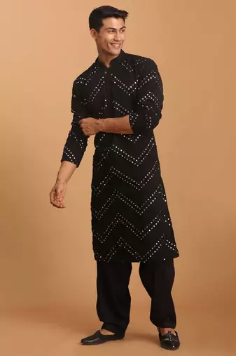 black georgette mirror work kurta and patiala pant set