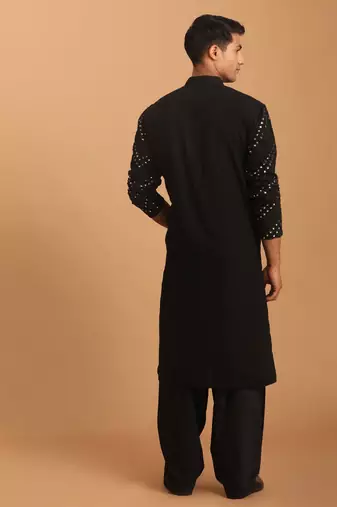 black georgette mirror work kurta and patiala pant set