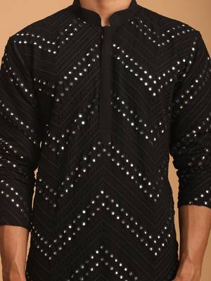 black georgette mirror work kurta and patiala pant set 4