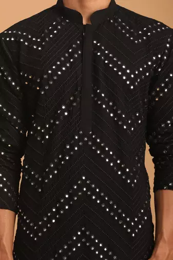 black georgette mirror work kurta and patiala pant set