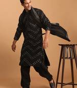 Men'S Black Georgette Kurta And Patiala Set