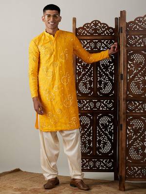Yellow Georgette Kurta And Patiala Set 1