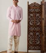 Men'S Pink Georgette Kurta & Patiala
