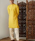 Men'S Yellow Georgette Kurta & Patiala