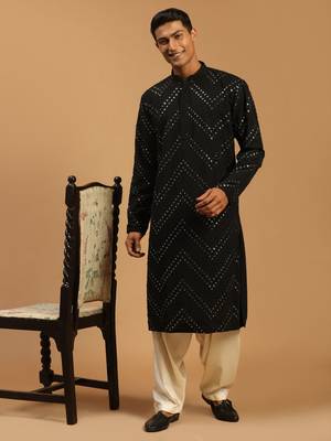  black and cream georgette kurta and patiala set 1