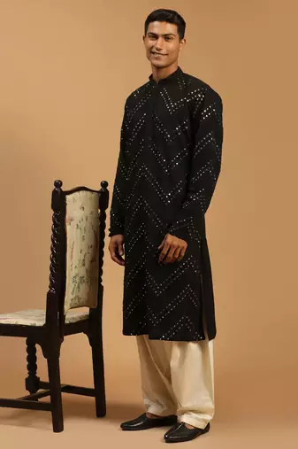  black and cream georgette kurta and patiala set