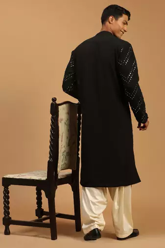  black and cream georgette kurta and patiala set