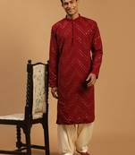 men's maroon and cream georgette kurta and patiala set