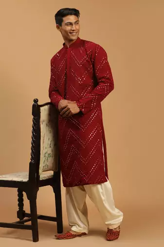  maroon and cream georgette kurta and patiala set