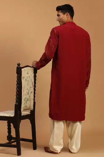  maroon and cream georgette kurta and patiala set